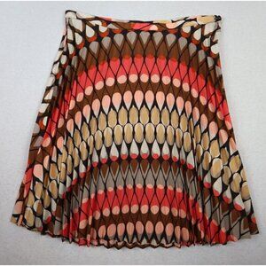 LILY WHITE - WOMEN'S CORAL & BROWN PRINT PLEATED SKIRT - SIZE M